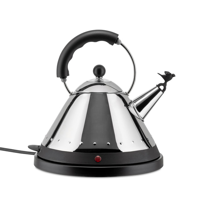 Alessi MG32 B Elektrischer Wasserkessel Kabelfreier aus Edelstahl mit Griff und Aufsatz aus PA, schw