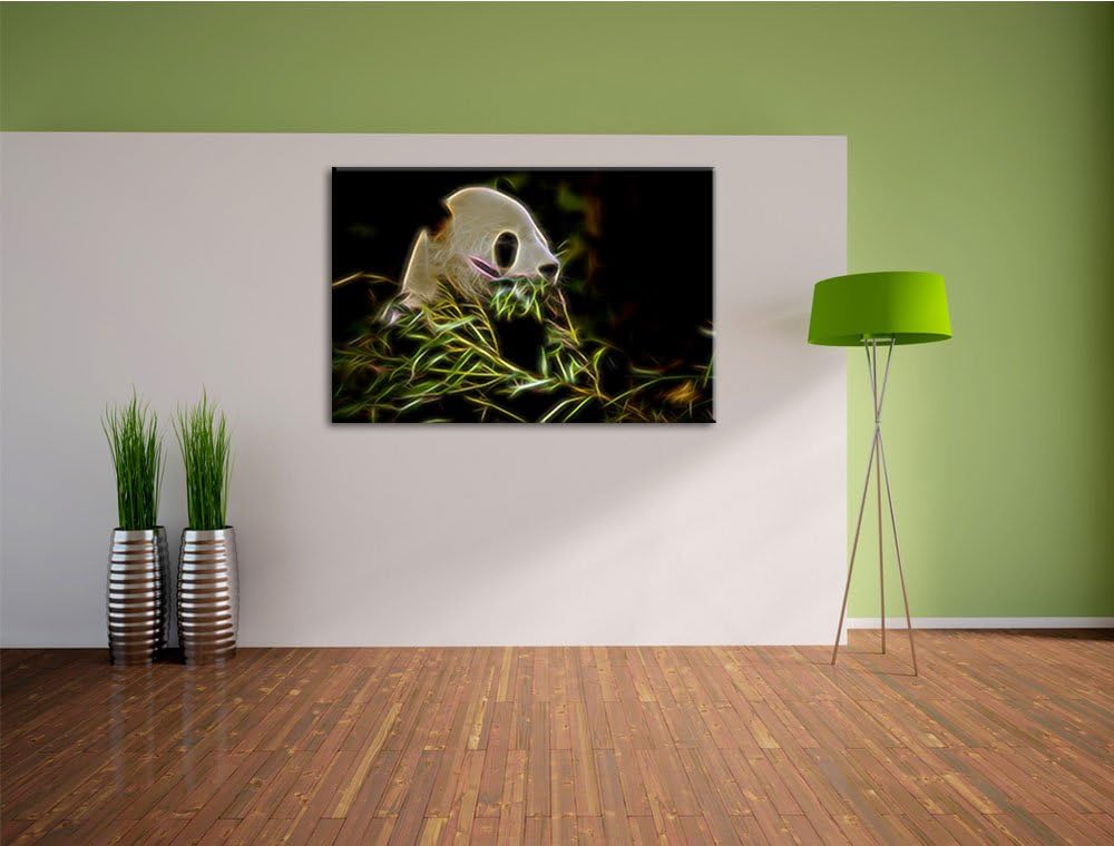 Dark Pandabär beim Fressen Spezial Format: 100x70 cm auf Leinwand, XXL riesige Bilder fertig gerahmt