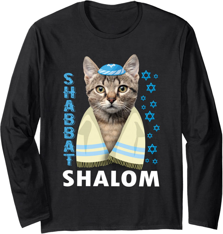 Funny Jewish jüdische Sabbat Schalom Süsse Katze mit Kippa Langarmshirt