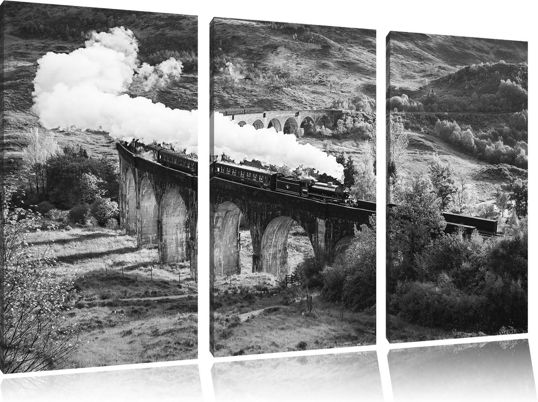 Pixxprint Dampflokomotive als Leinwandbild/Grösse: 3 Teilig (120x80 cm) cm/Wandbild/Kunstdruck/ferti