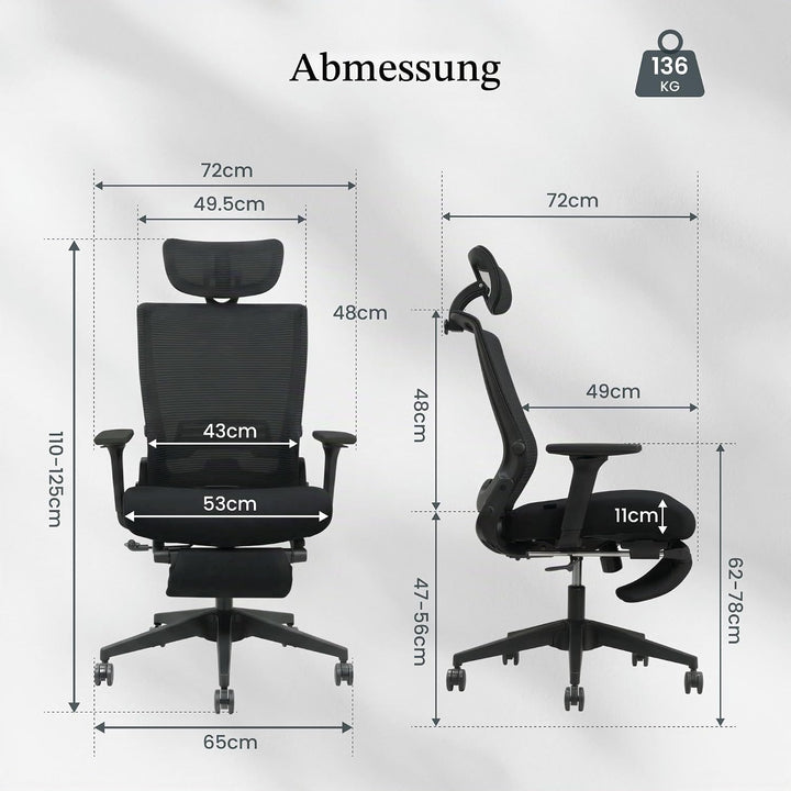 FLEXISPOT Ergonomischer Bürostuhl Foldex, Klappbarer Bürostuhl für Kleine Räume mit Lendenwirbelstüt