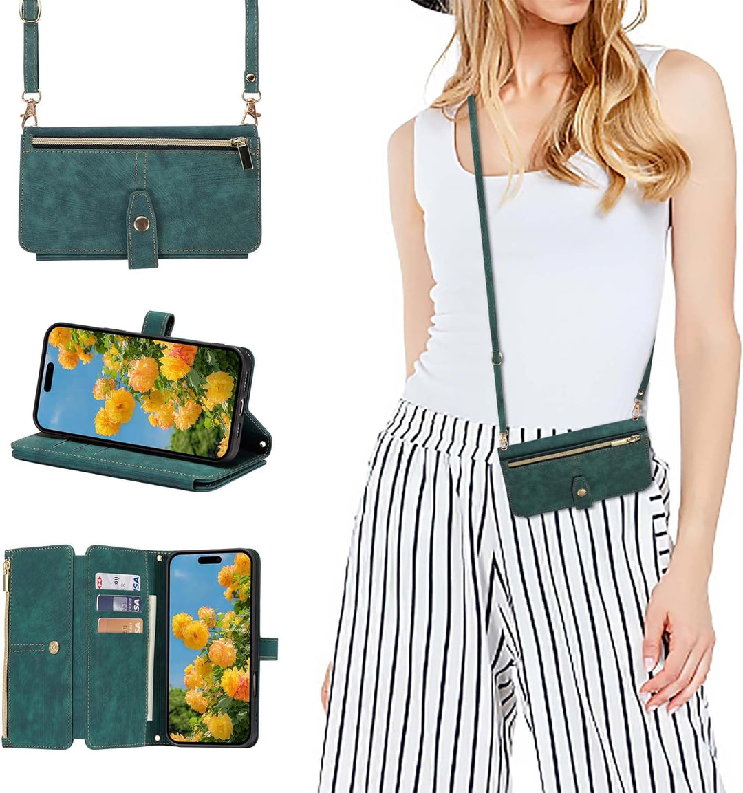 ZCDAYE iPhone 16 Pro Max Hülle mit Band, Leder Handykette Handyhülle Handytasche mit Kordel Kartenfä