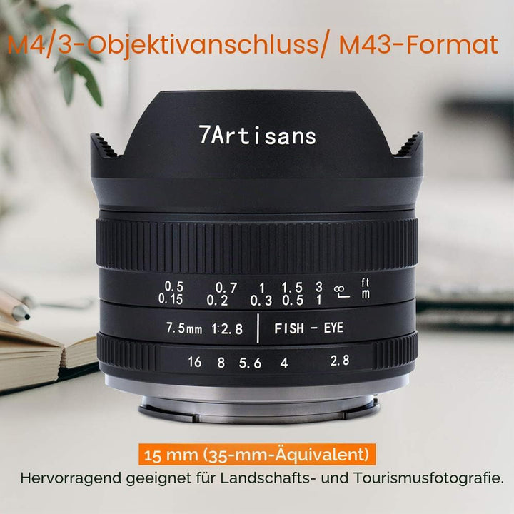 7artisans 7.5mm F2.8 II V2.0 Fisheye-Objektiv mit 190° Blickwinkel, für MFT-Kameras mit M4/3-Mount G