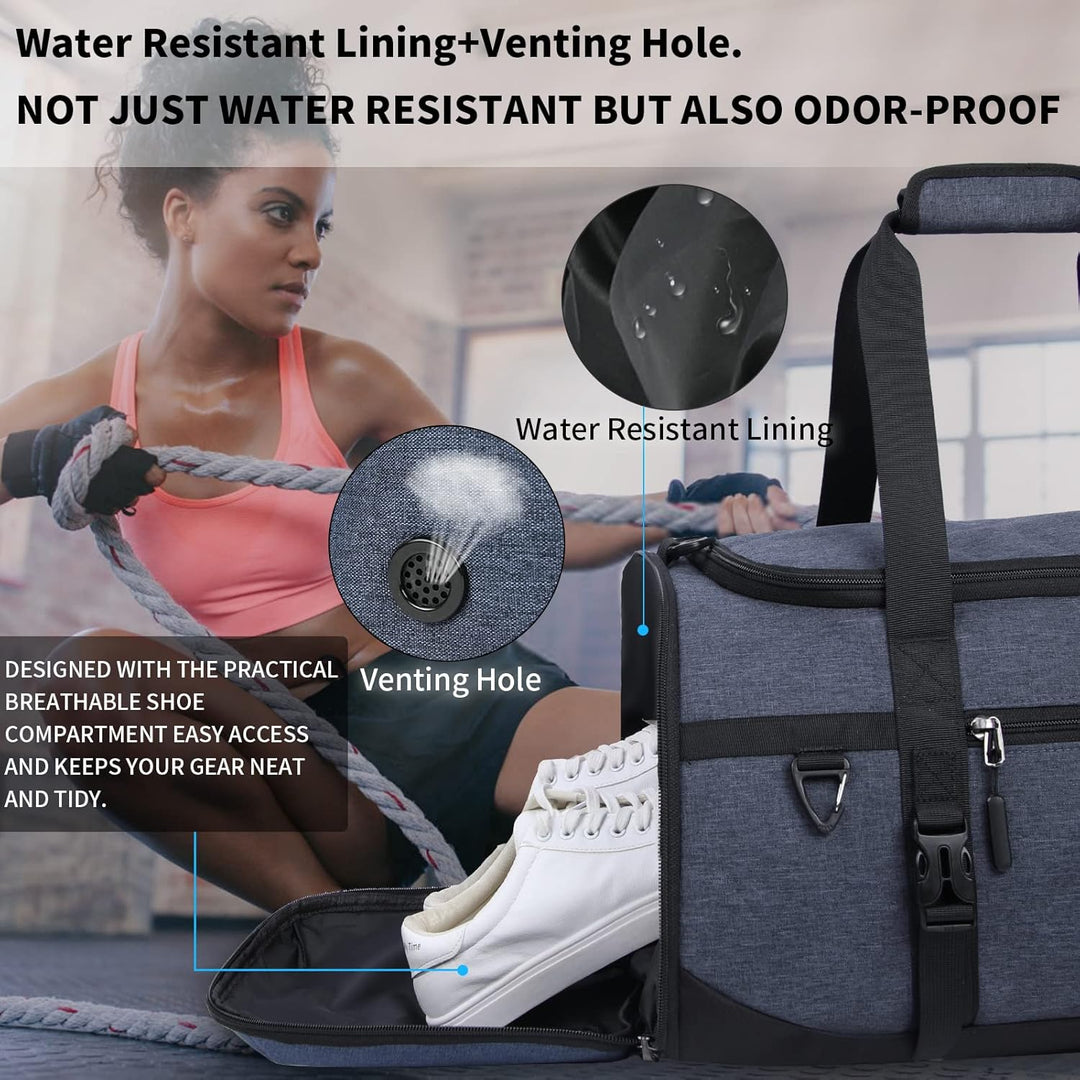Lubardy Sporttasche Reisetasche Gross 55L Wasserdicht mit Sporthandtuch Schuhfach Nassfach Weekender