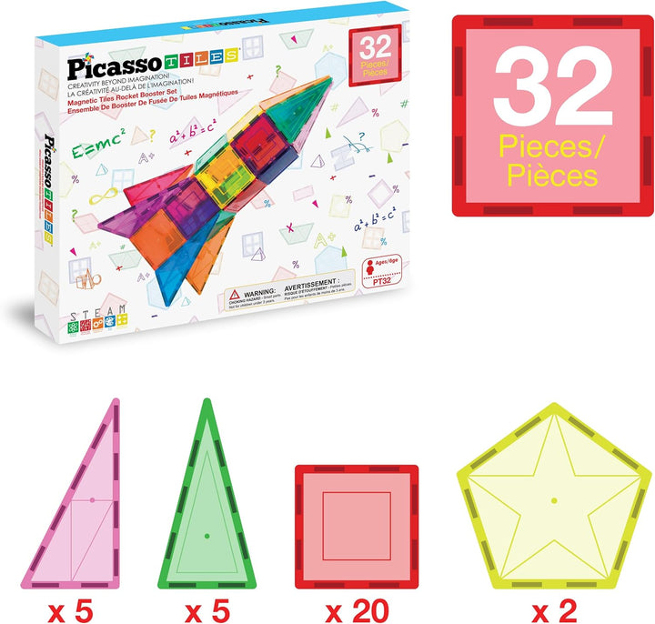 PicassoTiles 32 Stück Magnetisch Building Block Rocket Booster Thema Set Magnet Konstruktion Spielze