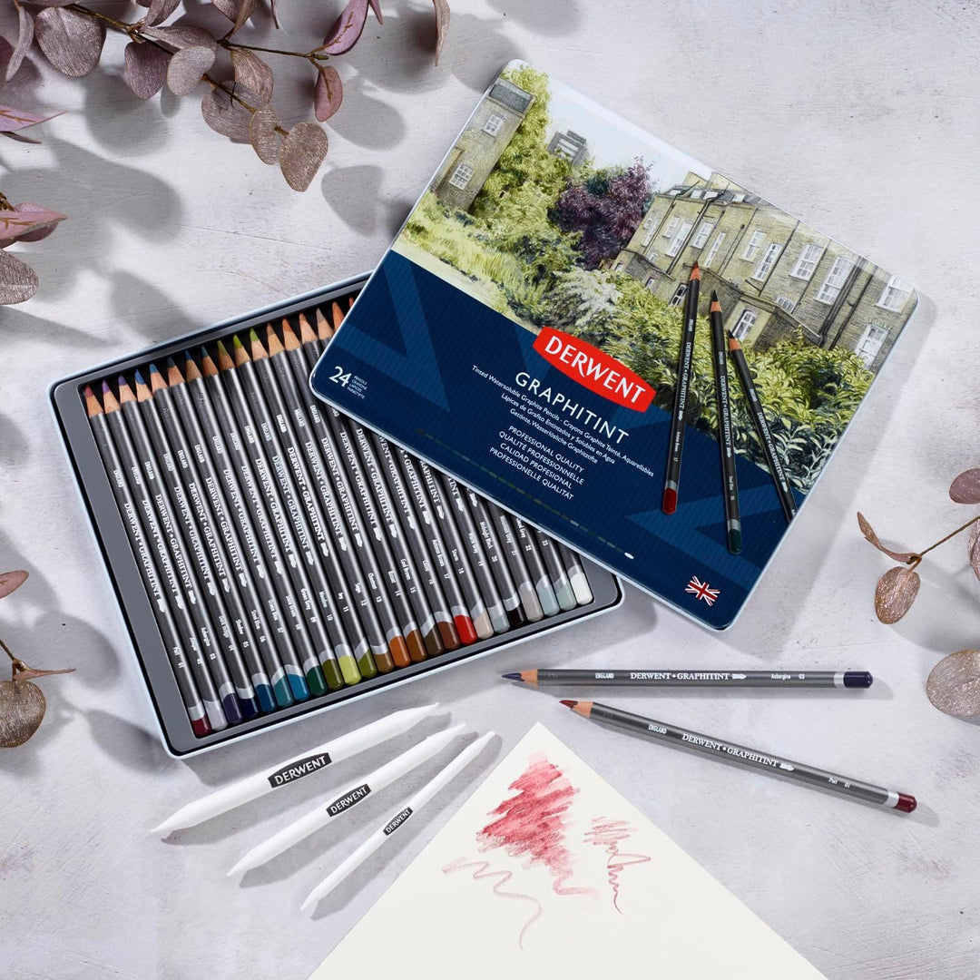 Derwent Graphitint Tinted Graphite Drawing Pencils, Getönte Graphit-Zeichenstifte, 24er-Set, Wasserl