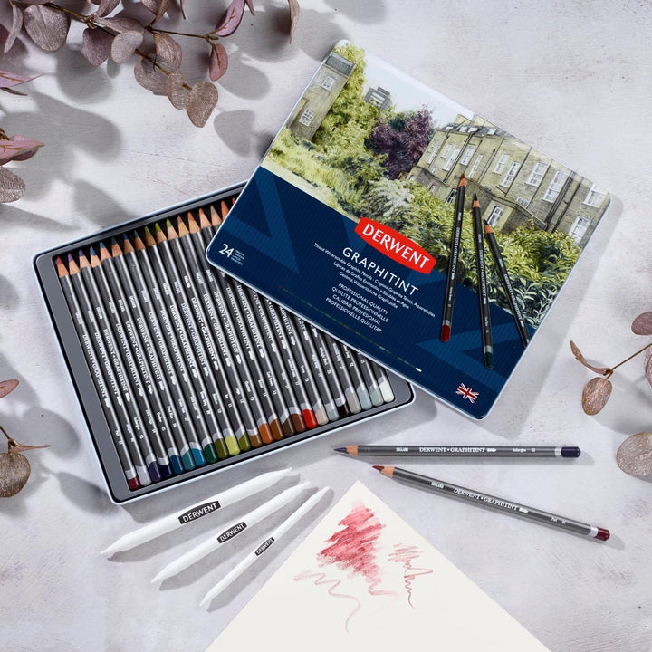 Derwent Graphitint Tinted Graphite Drawing Pencils, Getönte Graphit-Zeichenstifte, 24er-Set, Wasserl