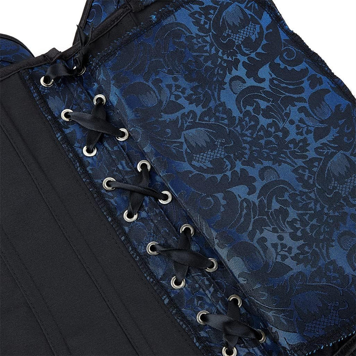 Grebrafan Damen Korsagen Blumendruck Vollbrust Corsage Retro Taillen Korsett, Dunkelblau