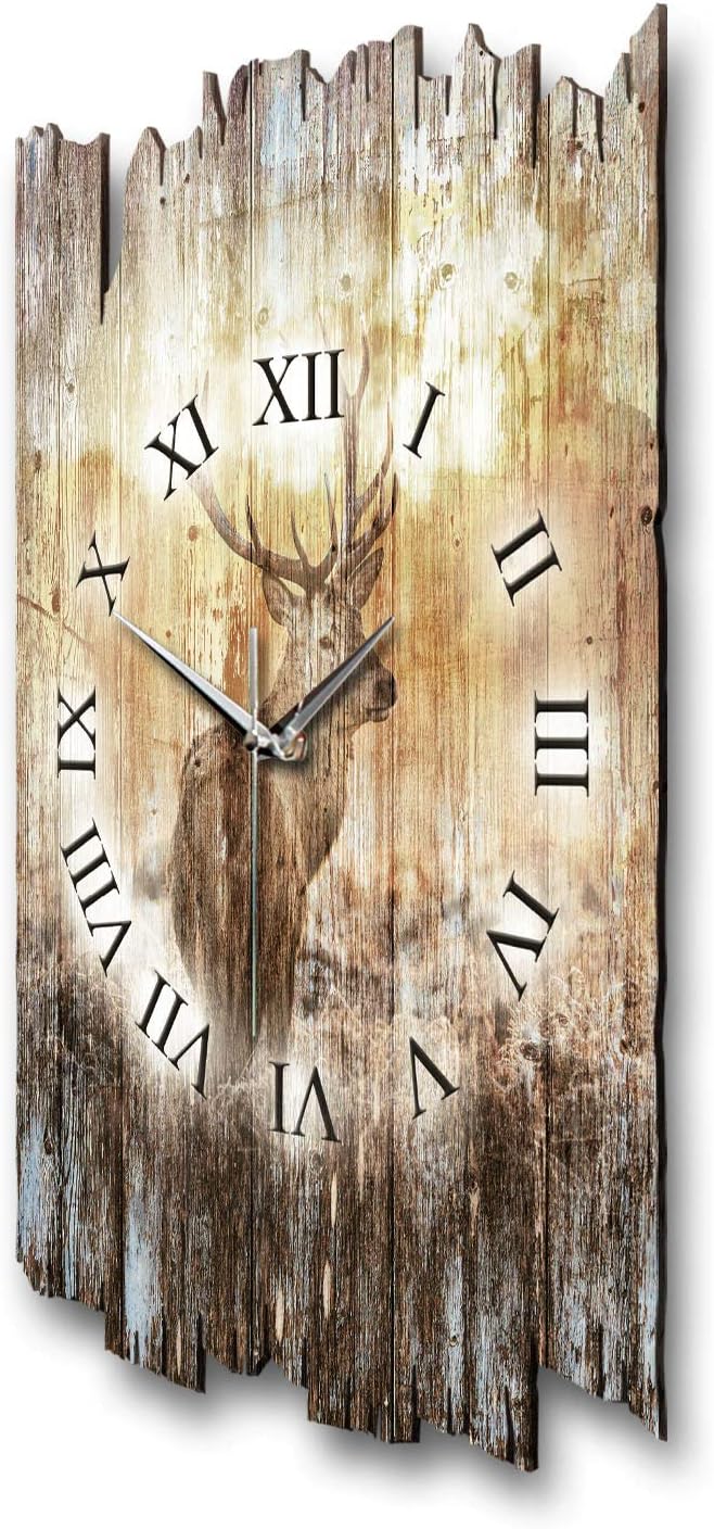 Kreative Feder Hirsch Shabby Style Designer Wanduhr Funkuhr aus Holz *Made in Germany leise ohne Tic