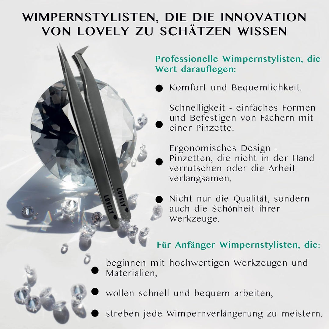 LOVELY Classic Wimpernpinzette für Wimpernverlängerung L-Type Abgerundet - hochwertige Edelstahl Pin