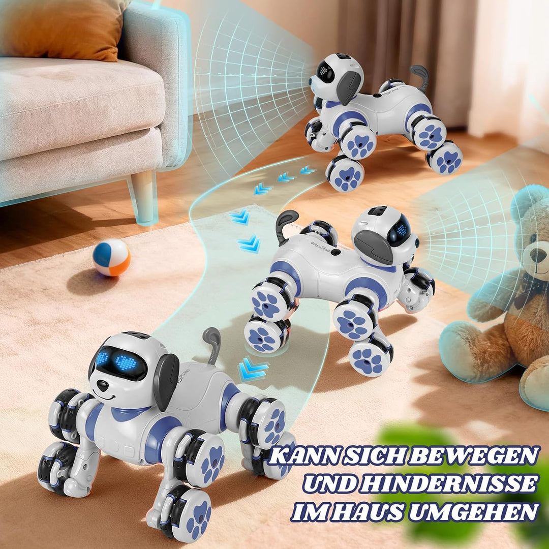 JONRRYIN Roboter Hund Kinder, Ferngesteuertes Roboterhund Spielzeug, 8WD RC Stunt und Handsteuerung,