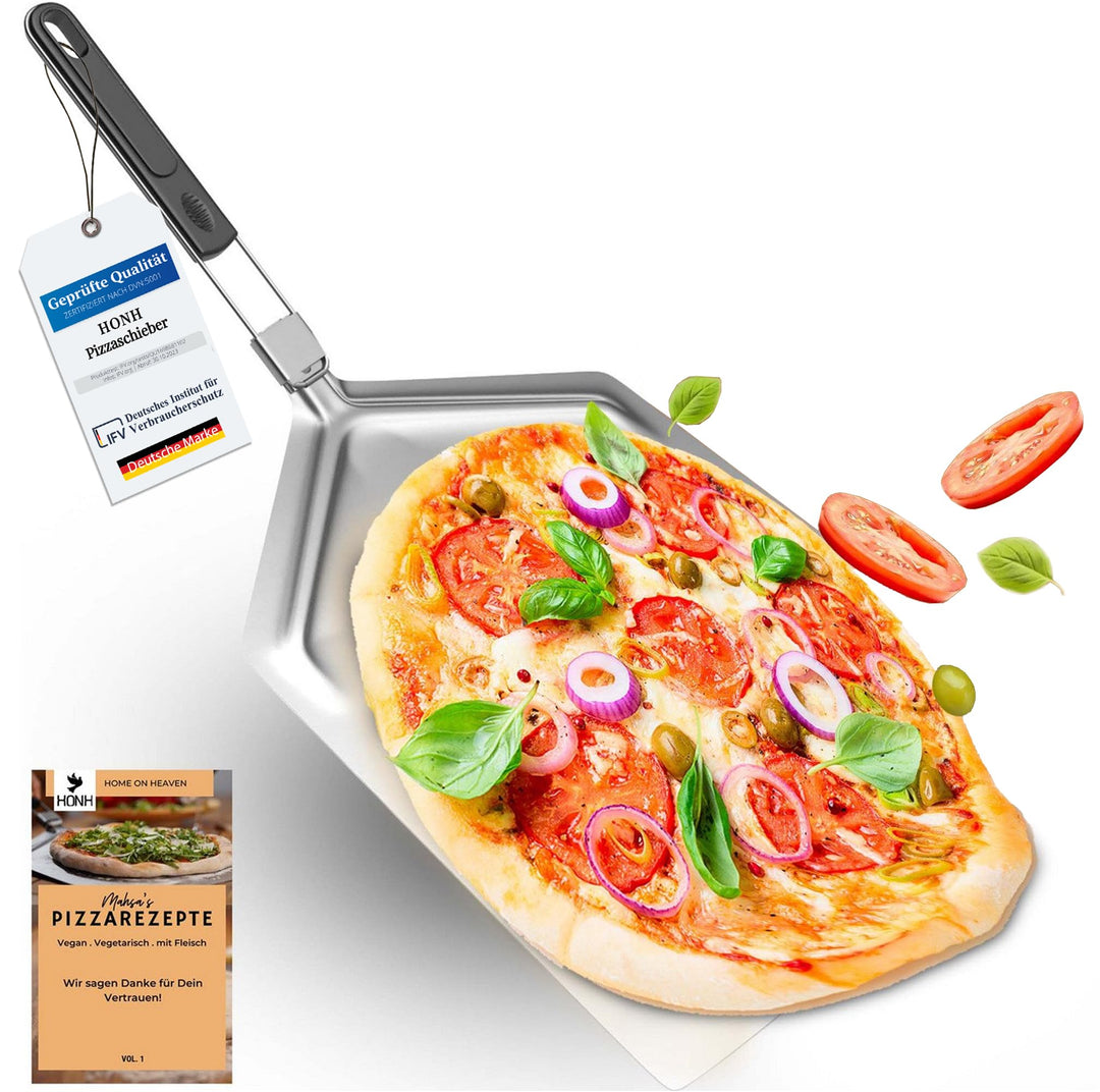 HONH - Pizzaschieber Edelstahl - Extra grosse Schaufel (33 x 38 cm) - Premium Pizzaschaufel mit extr