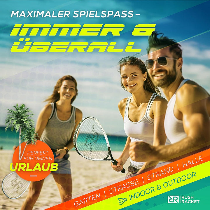 Rush Racket Set RS3 Speed Badminton Set 5-teilig (2X Schläger, 5X Federbälle, 1x Softball, 8X Feldma