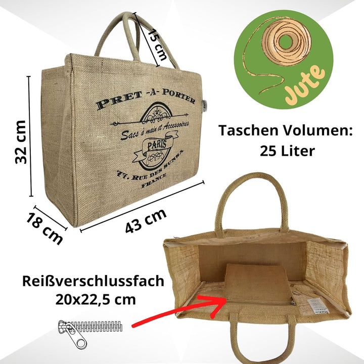 Domelo Einkaufskörbe. Bedruckte Einkaufstasche. Jute Tasche gross. Korbtasche, wasserabweisenden Str