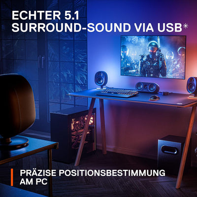 SteelSeries Arena 9 - 5.1-Gaming-Lautsprecher – 5.1 USB Surround-Sound – Kabellose hintere Lautsprec