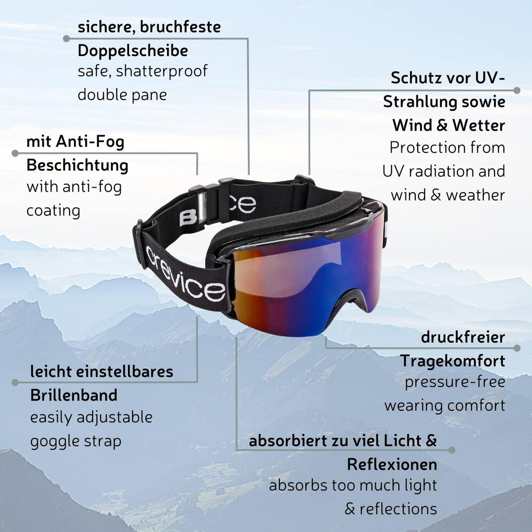 Black Crevice Skibrille im Frameless Design I Ski-Brille in verschiedenen Farben I Snowboard-Brille
