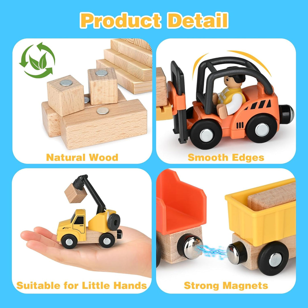 Vanplay Kran Spielzeug Baustellenfahrzeuge Kinder - Holz Baustelle Spielzeug ab 3 Jahre Junge mit Sc