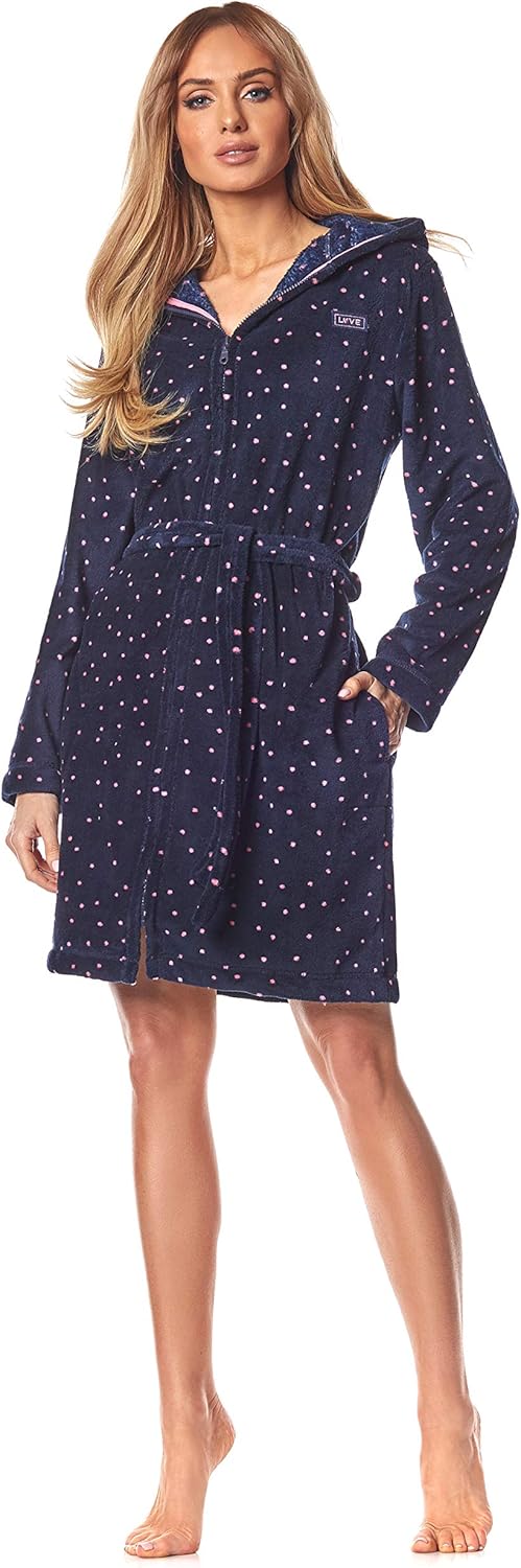L&L-ZPPR 7119 Frottier Damen Soft Langarm Bademantel Reissverschluss Hausmantel Bademantel mit Kapuz
