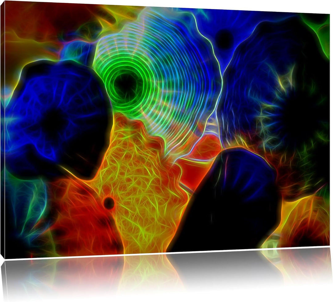 bunte Quallen Deluxe Format: 100x70 cm auf Leinwand, XXL riesige Bilder fertig gerahmt mit Keilrahme