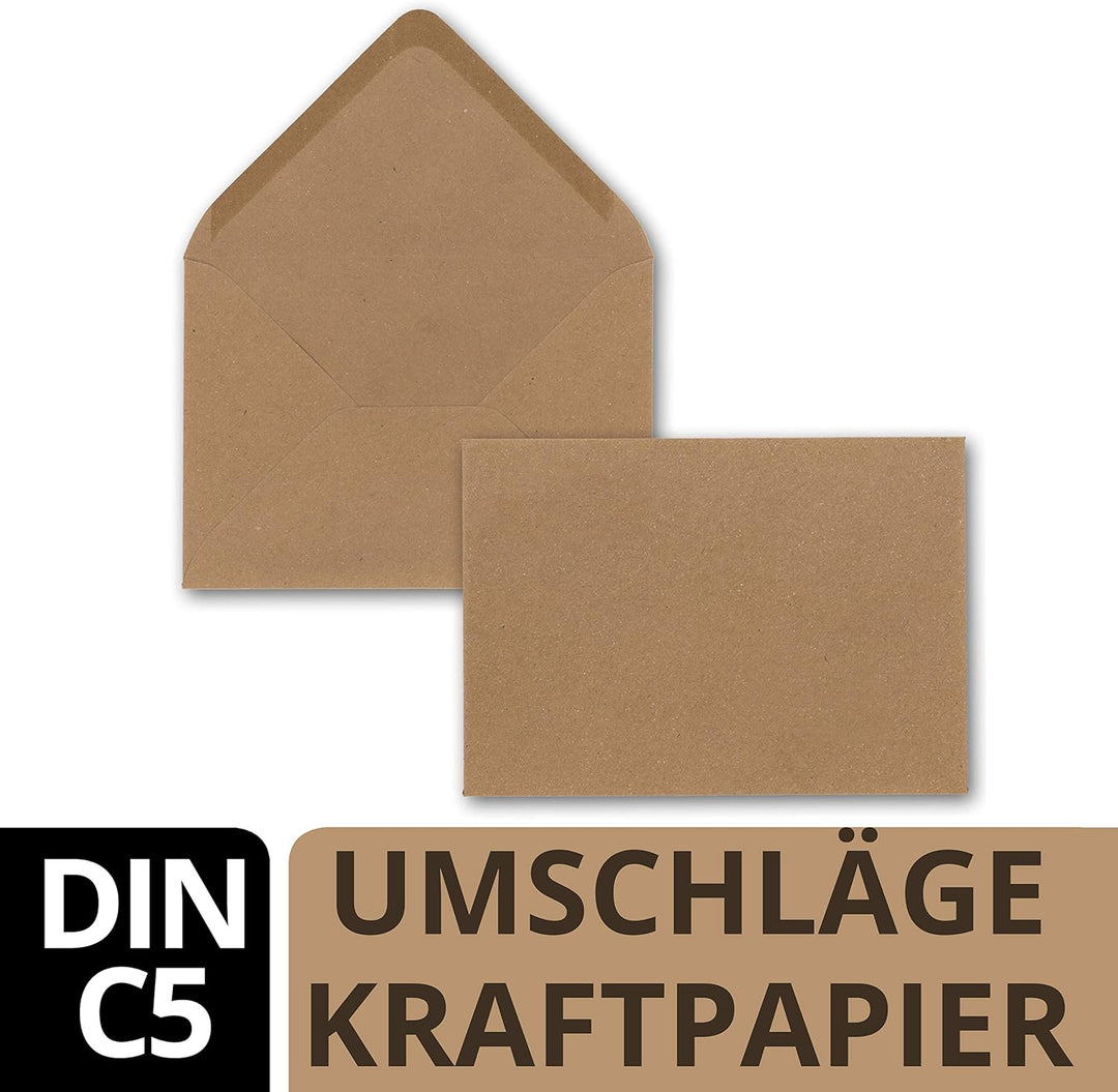 150 x Kraftpapier Umschläge DIN C5 Braun - 22,5 x 15,7 cm ohne Fenster 120 g/m² - Vintage Briefumsch