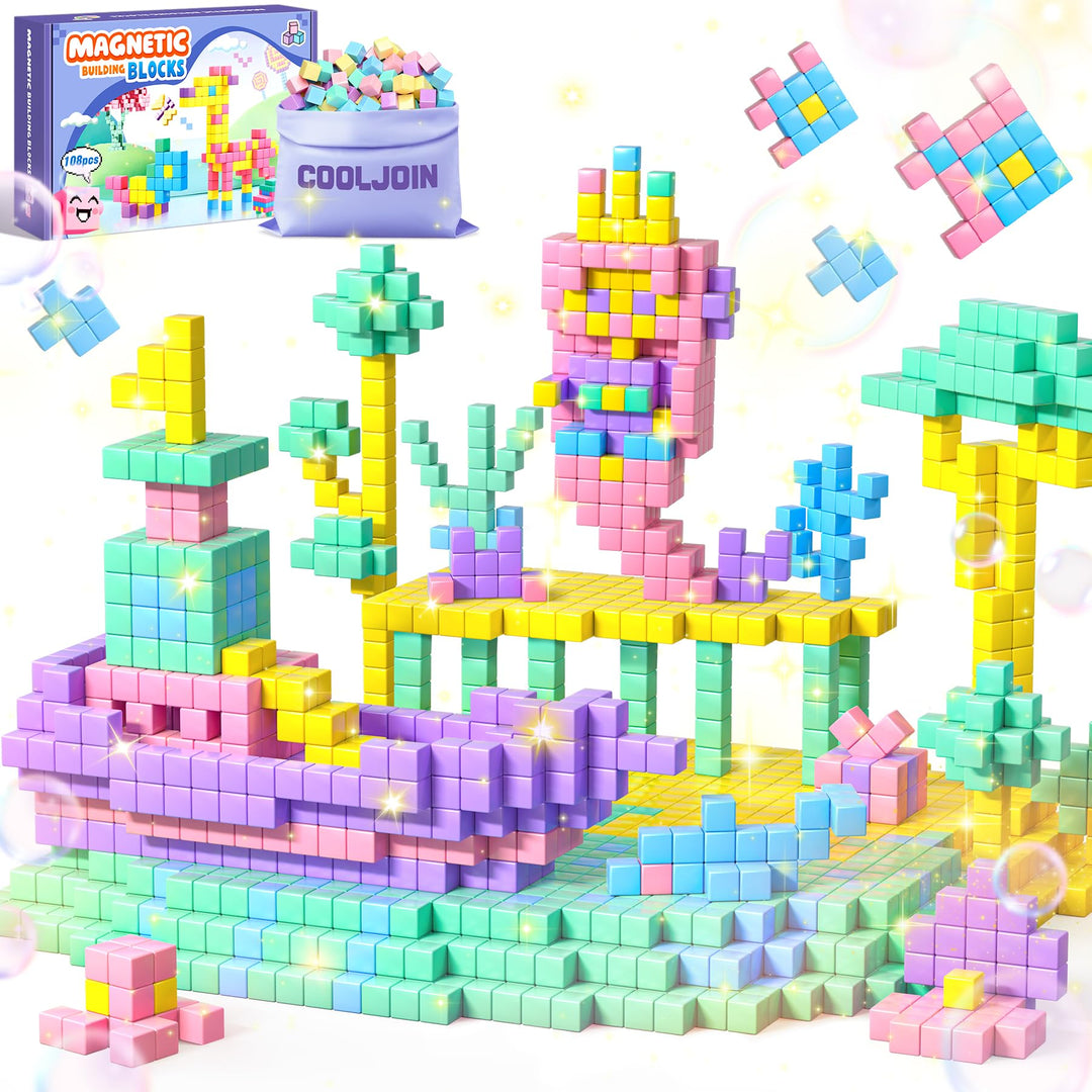 Magnetische Bausteine - 108 Teile Macaron Magnetbausteine Reiseset,Geschenk für Mädchen ab 3-12 Jahr