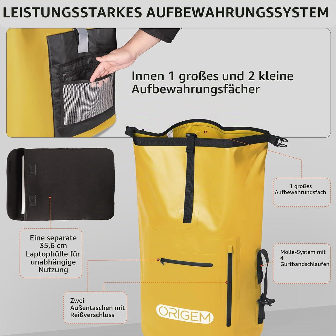 Origem Wasserdichter Rucksack, 35L/55L/85L Rolltop Rucksack Wasserdicht, Dry Bag mit Computereinsatz