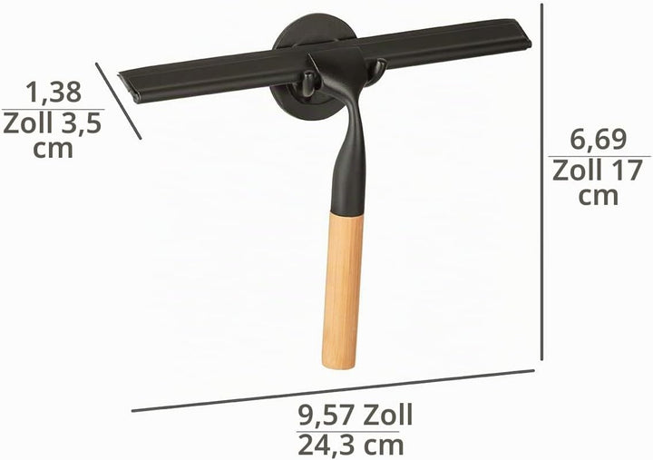 WENKO Turbo-Loc® Badezimmerwischer Bambusa aus Bambus und Edelstahl 24,3 x 17 x 3,5 cm Schwarz, 24,3