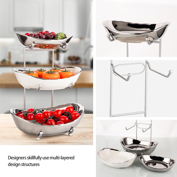 XUDREZ Obst Etagere mit 3 Etagen Obstschalen aus Keramik, Platzsparendes Obstkorb Etagere für die Fa