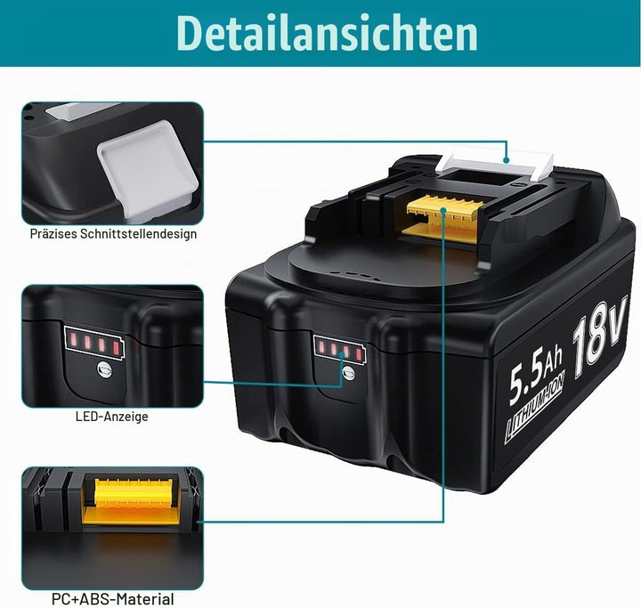 4 Stück 5,5Ah/5500mAh Ersatzakku für makita 18V Akku Li-ion BL1850 BL1850B BL1830 BL1860B BL1845 BL1