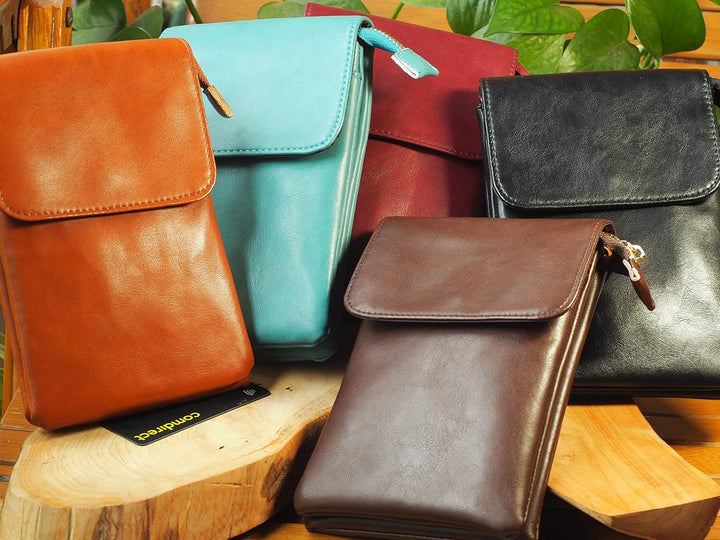 BAWAKO Damen Umhängetasche Leder, schicke Schultertasche mit Reissverschluss Damen und Mädchen, trag