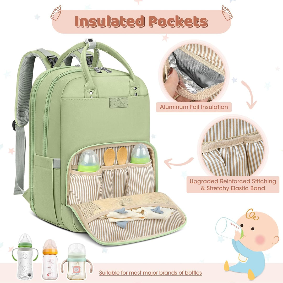 RAINSMORE Baby Wickelrucksack Gross Wickeltasche Rucksack mit Kinderwagengurten und Wickelunterlage