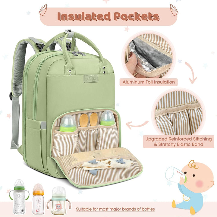 RAINSMORE Baby Wickelrucksack Gross Wickeltasche Rucksack mit Kinderwagengurten und Wickelunterlage