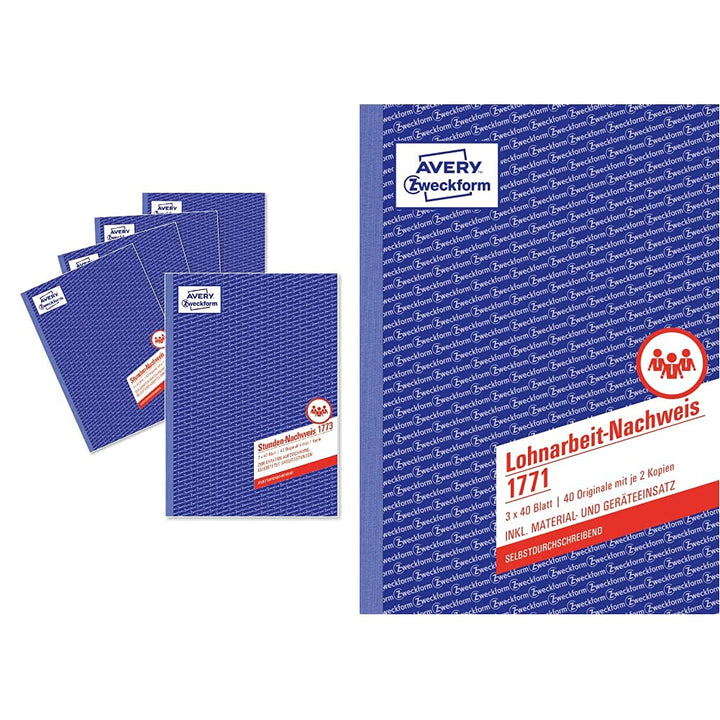 AVERY Zweckform 1773-5 Stunden-Nachweis (A4, selbstdurchschreibend, 2x40 Blatt) 5er Pack weiss/gelb