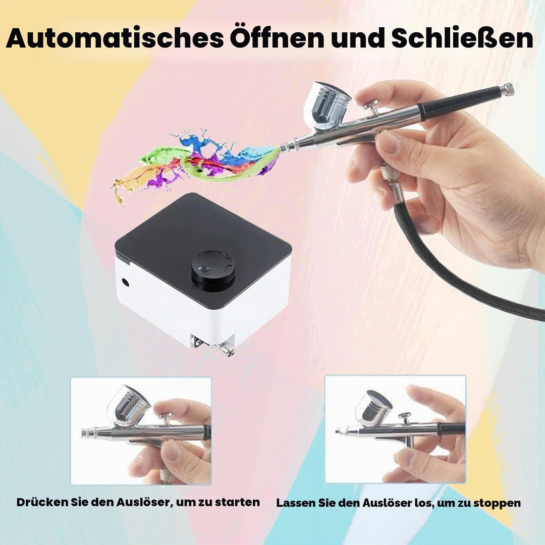 ABEST Airbrush Kit mit 33PSI einstellbarem Luftkompressor, Dual-Action Airbrush mit 0.2/0.3/0.5mm Dü