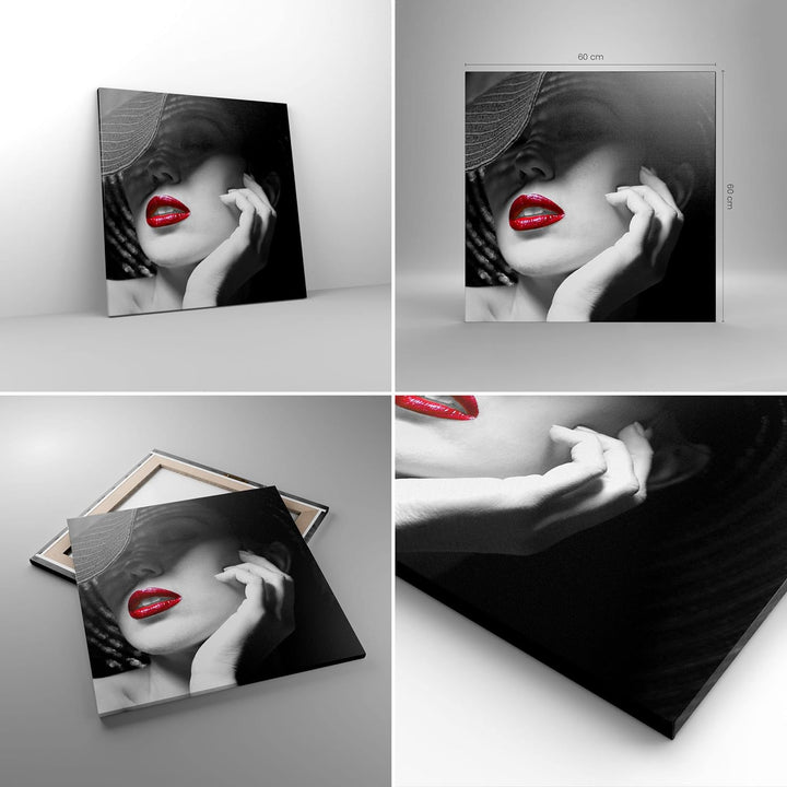 Bilder auf Leinwand Frau Gesicht Lippen Leinwandbild mit Rahmen 60x60cm Wandbilder Dekoration Wohnzi