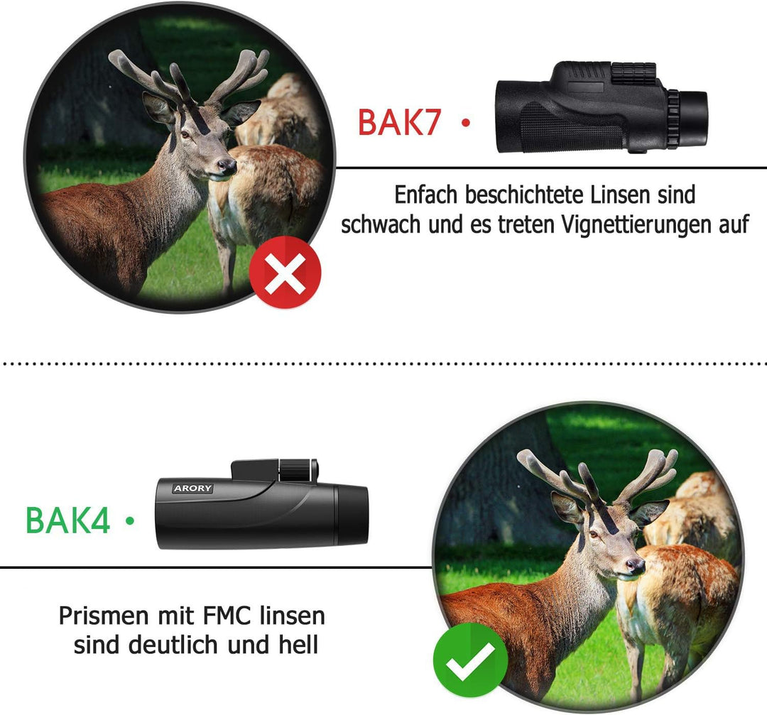 Antik 2000 Fernglas Wasserdicht 12x Vergrösserung für Handy Monokular 12x50 mit Telefonhalterung zur