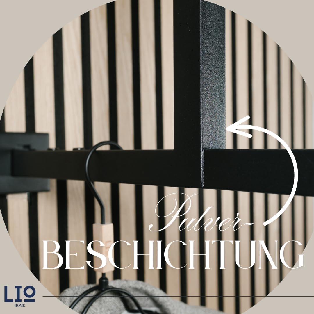 Kleiderstange Schwarz Metall | Moderne hängende Wand- & Deckengarderobe | (H: 60-90 cm, B: 50-65 cm)