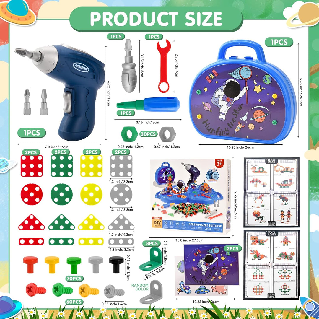Montessori Spielzeugkiste mit Bohrmaschine, Magische Montessori-Spielzeugkiste, Mosaik Puzzle Spielz