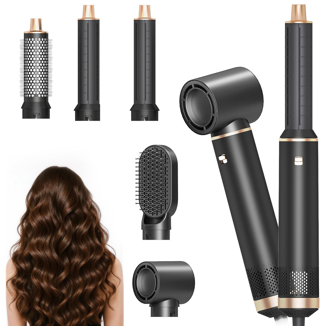 5-in-1-Heissluftbürste mit negativen Ionen und multifunktionaler Haartrockner-Styler mit Lockenstab,