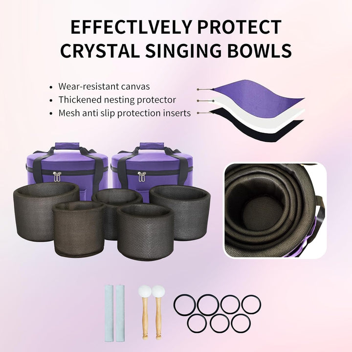 Hye-eun Kristall Klangschale Set,7-12 Zoll 432hz Lotusblumen Klangschalen Set 7 Chakren für Meditati