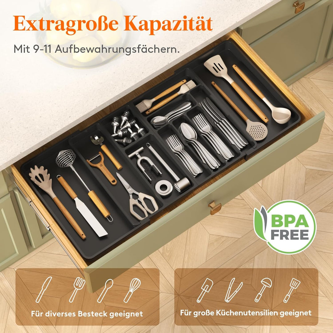 Lifewit Grosse Besteckkasten für Schubladen, Einstellbar Breite 54,1-91,4 cm, Tiefe 43 cm, 9-11 Fäch
