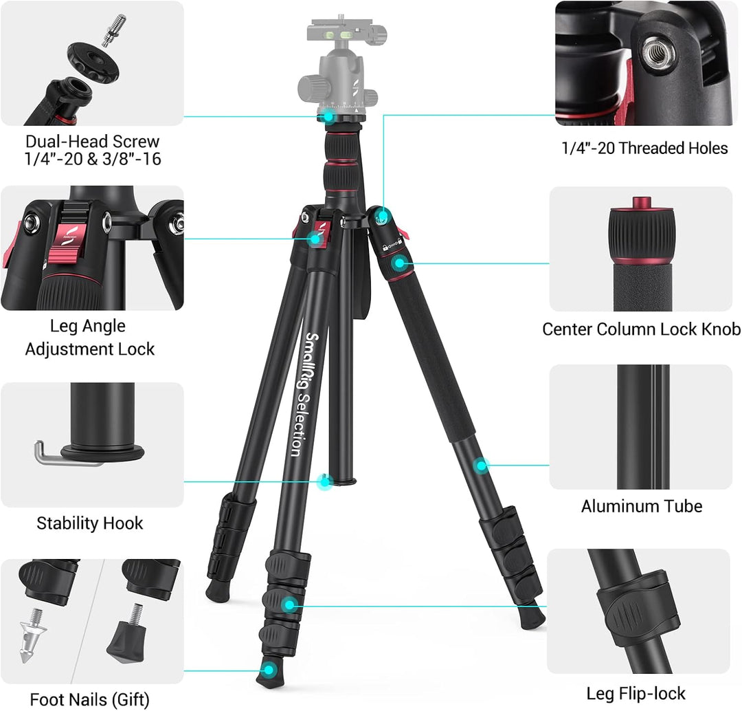 SmallRig 68" Reisestativ mit 1/4"-20 Screw, Portable Aluminum Tripod Monopod für Reise und Freizeitf