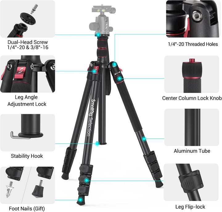 SmallRig 68" Reisestativ mit 1/4"-20 Screw, Portable Aluminum Tripod Monopod für Reise und Freizeitf