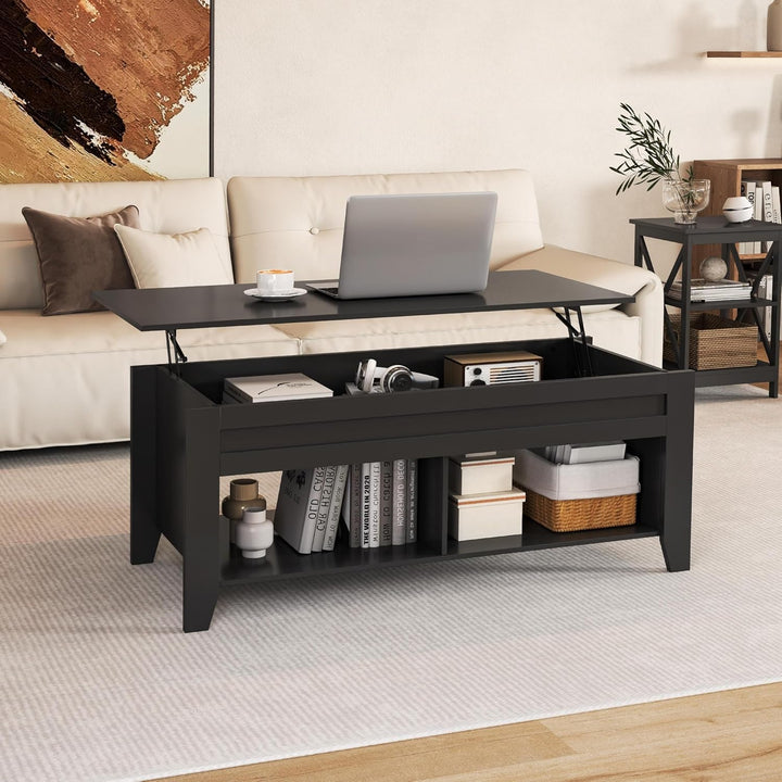 Yaheetech Couchtisch Höhenverstellbar Beistelltisch Wohnzimmertisch mit Ablagefach Holz Sofatisch Li