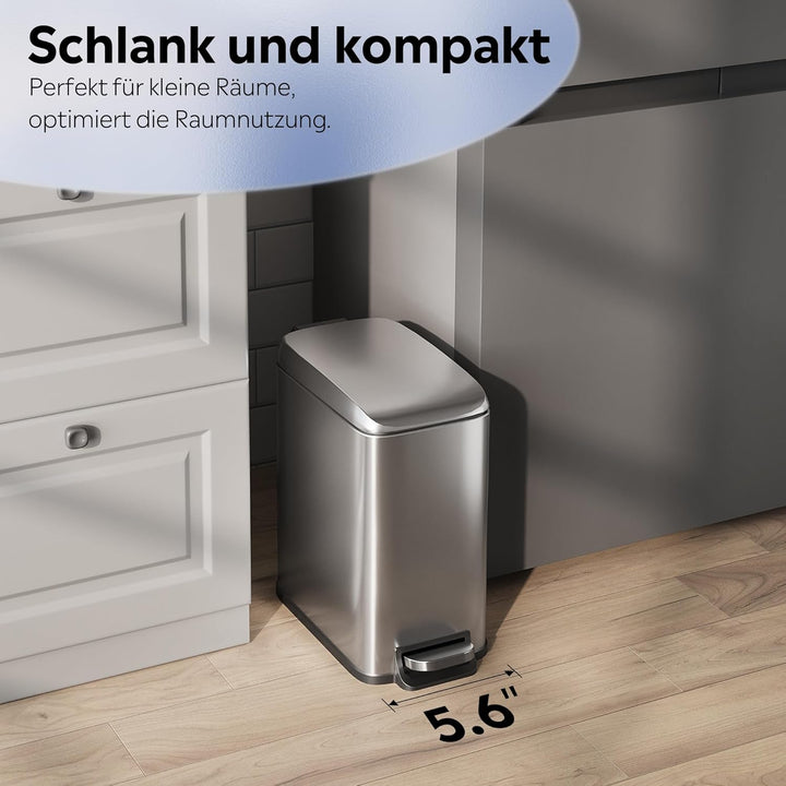 WLIVE Mülleimer Edelstahl, Treteimer mit Deckel, 5L kleiner Tretmülleimer Abfalleimer für Bad, Küche