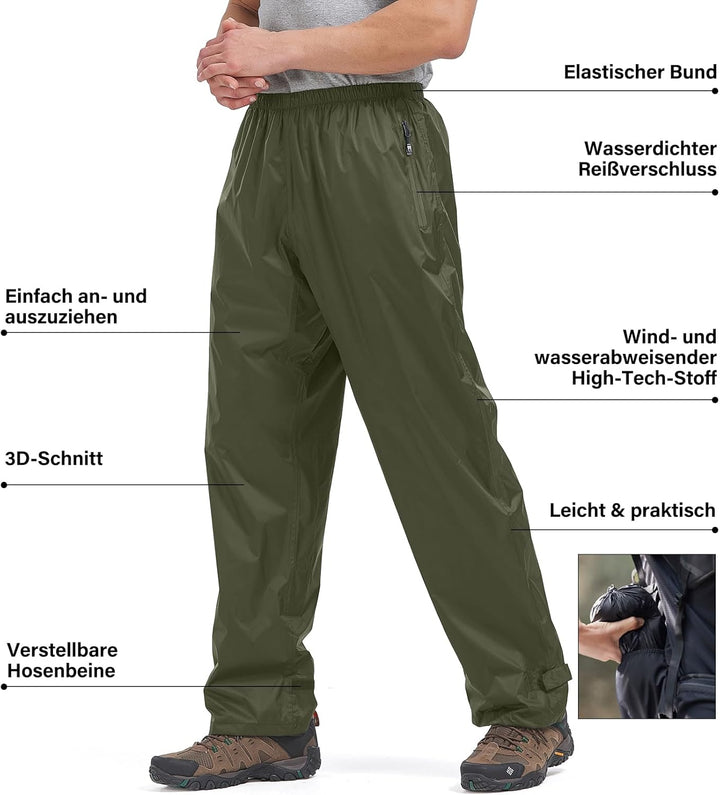 Regenhose Herren Fahrrad Leichte wasserdichte Winddichte Outdoorhose zum Wandern Camping Trekkinghos