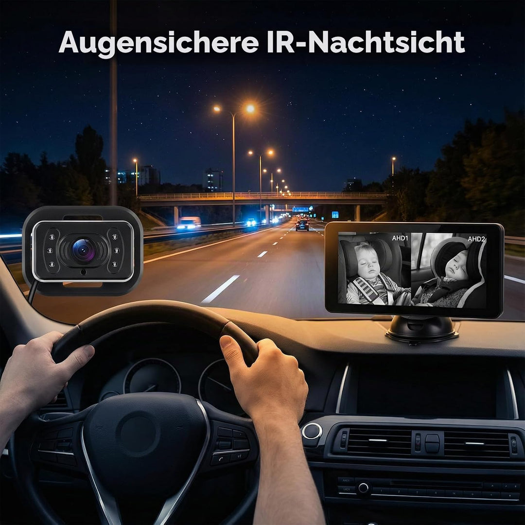 SIXTOP Baby Auto Kamera mit 6.86" IPS Monitor, Nachtsicht &amp; 90° Weitwinkel 2 HD Rücksitzkameras, Sic