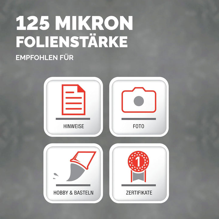 Fellowes Laminierfolien im Format A2, 125 Mikron (2 x 125 mic), glänzende Heisslaminierfolien, 50 St