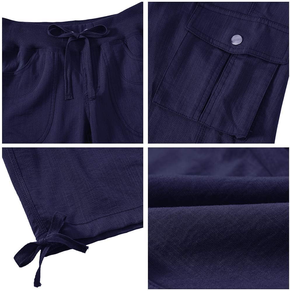 JINSHI Hosen Damen Sommer Cargohose 3/4 Hose Caprihose Wanderhose 6 Taschen | Leicht, Atmungsaktiv,M