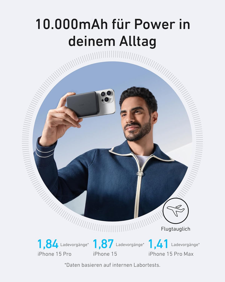 Anker MagGo Powerbank, Ultra-schlankes 10.000mAh magnetisches Akkupack, Qi2-zertifiziert, portabel,